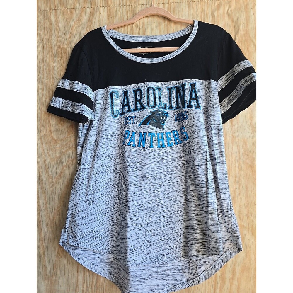 NFL Carolina Panthers BLACK GRAY Women's Short Sleeve Logo T-Shirt LARGE